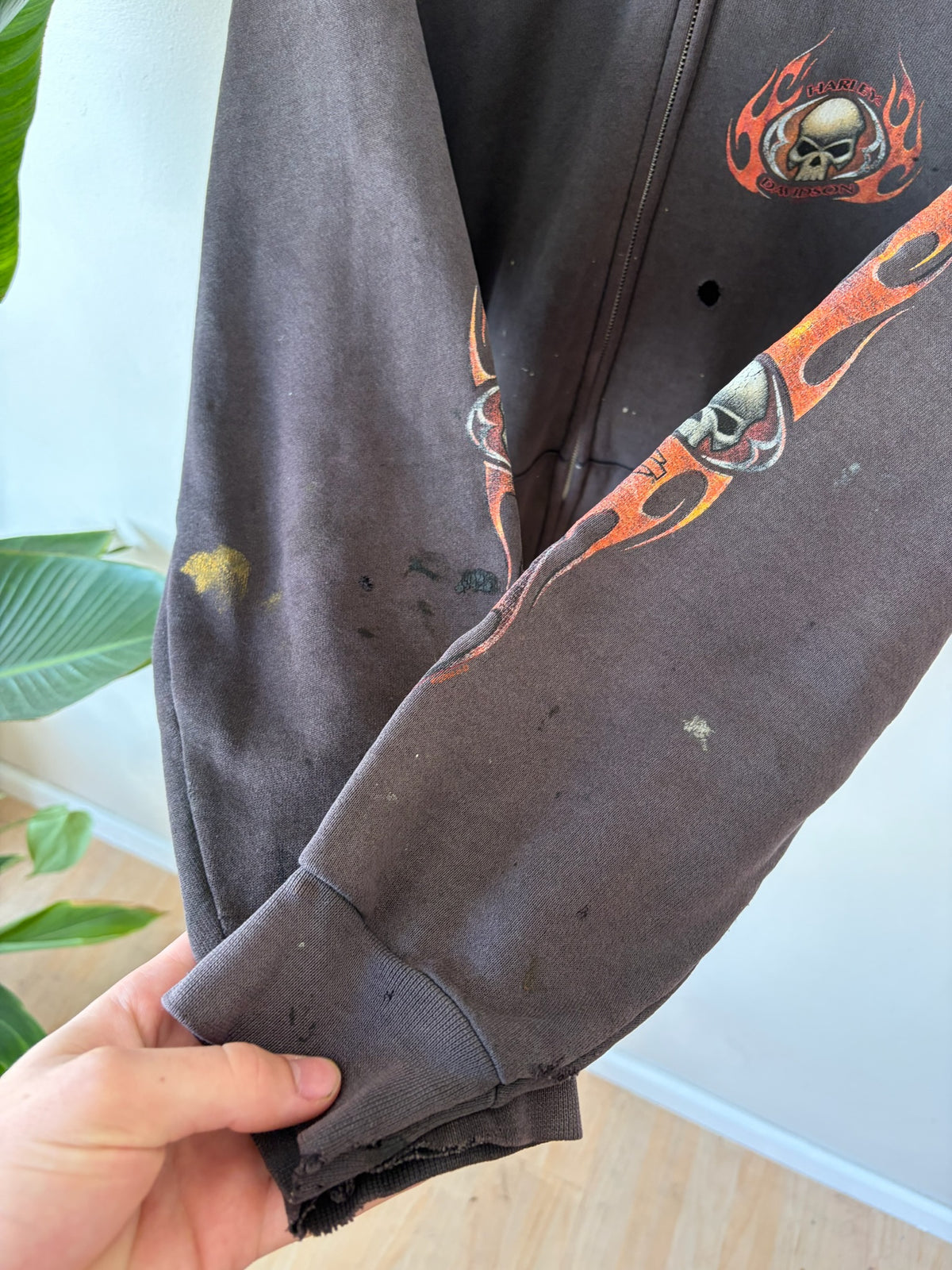 2000s Harley Davidson Sacramento Flame Sleeve Hoodie