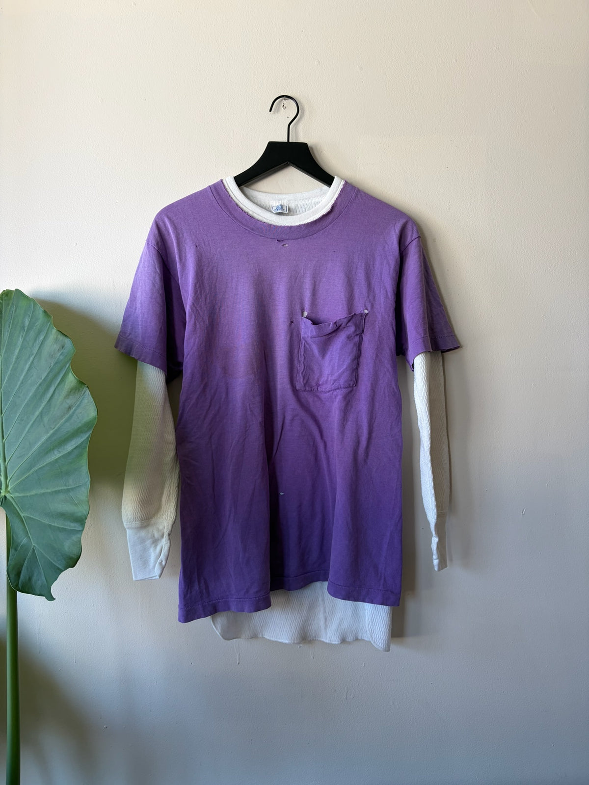 90s Faded Thrashed Purple Pocket Tee With Thermal