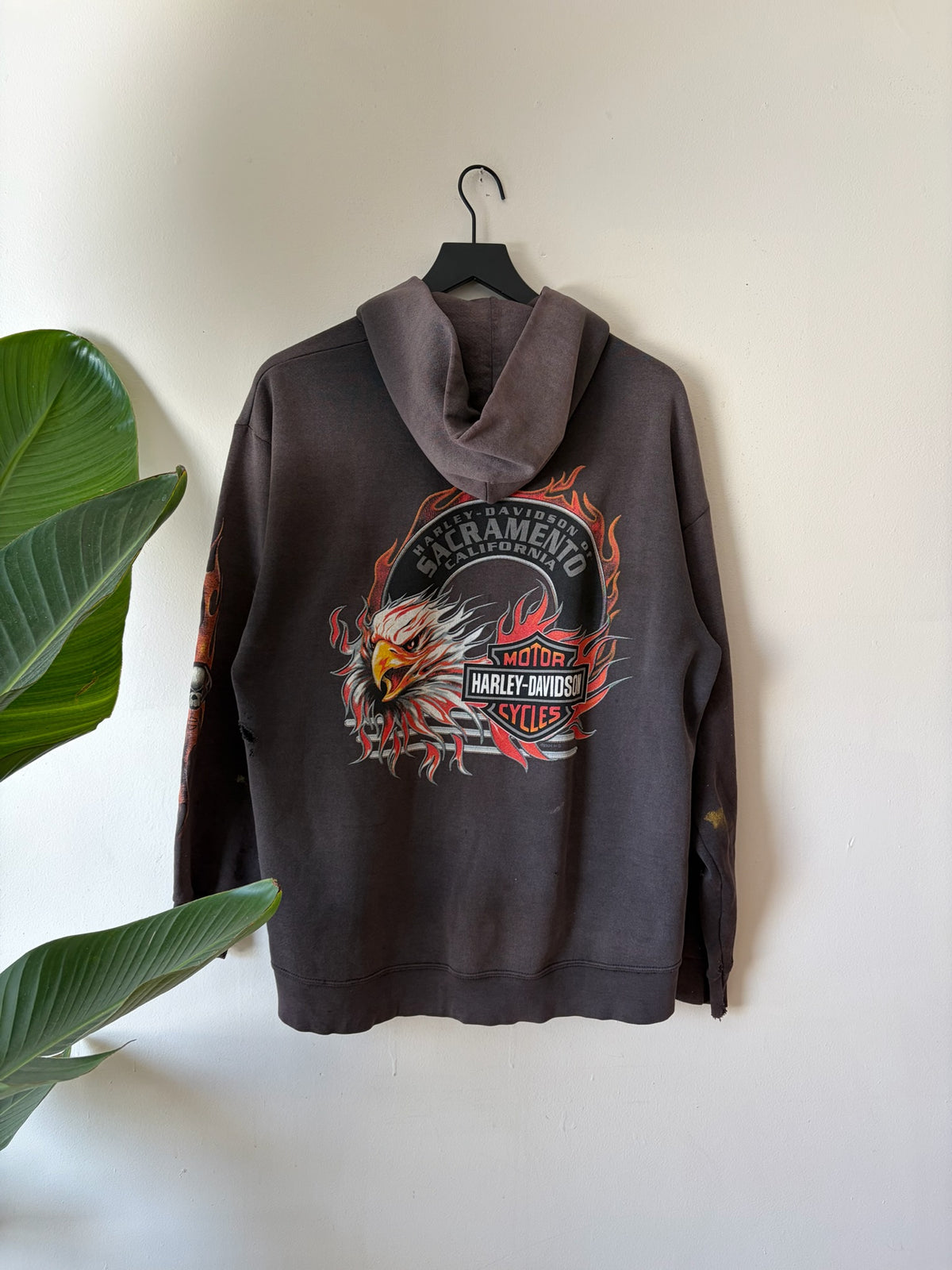 2000s Harley Davidson Sacramento Flame Sleeve Hoodie