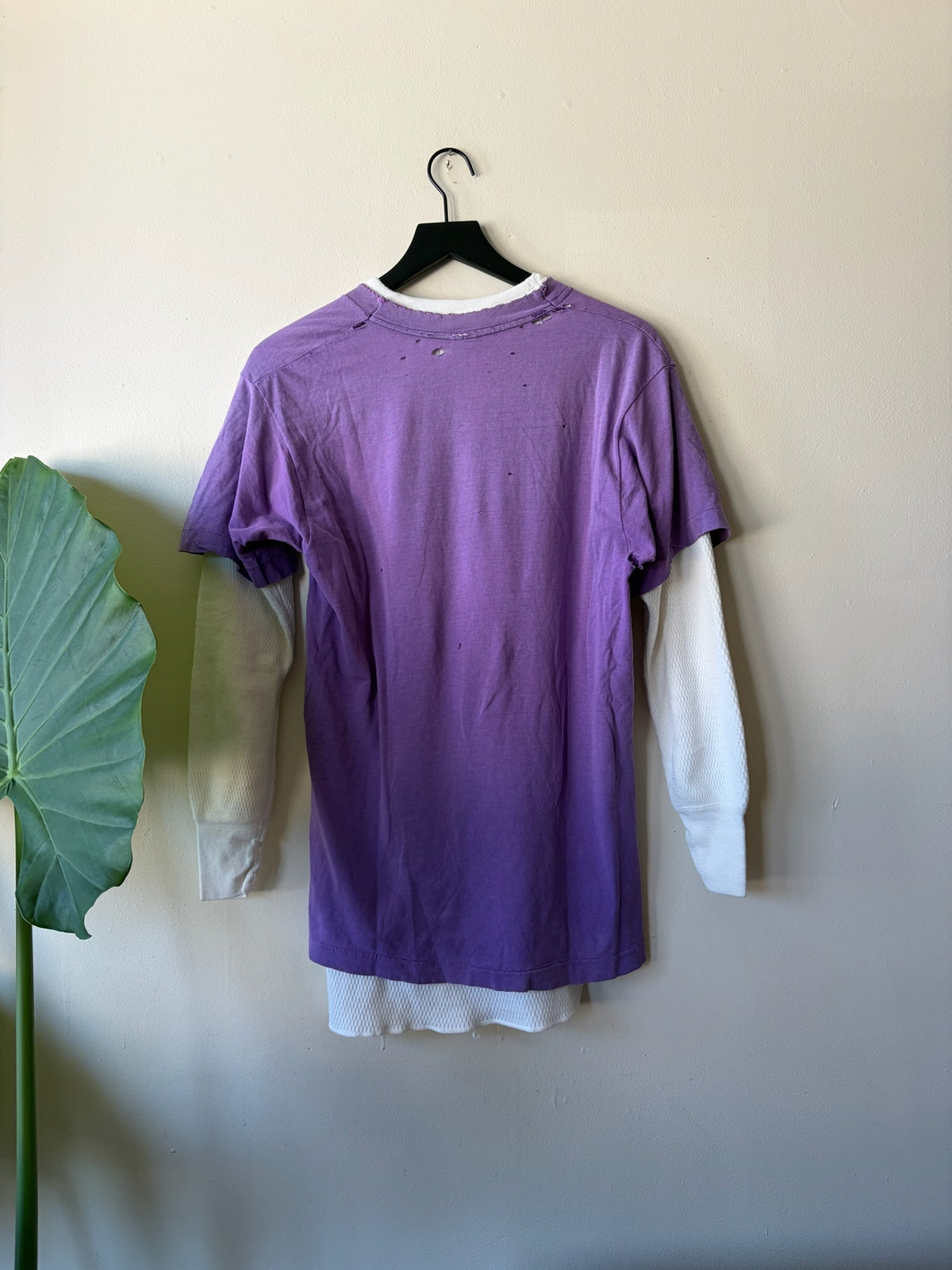 90s Faded Thrashed Purple Pocket Tee With Thermal
